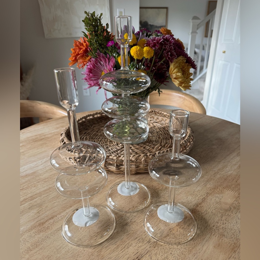 NWB Crate&Barrel Venezia Glass Tapered Candle Holders Set (sold out online)